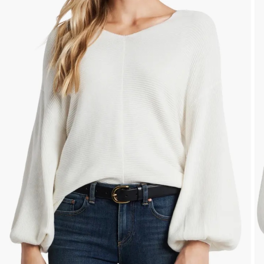 1. State Ribbed Balloon Sleeve Cotton Blend Sweater